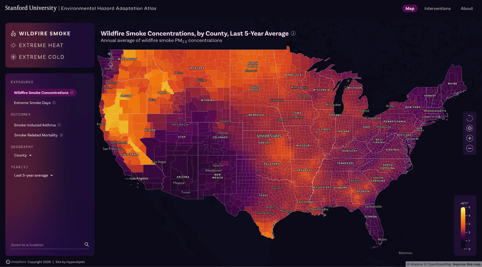 Environmental Hazard Adaptation Atlas wildfire smoke view